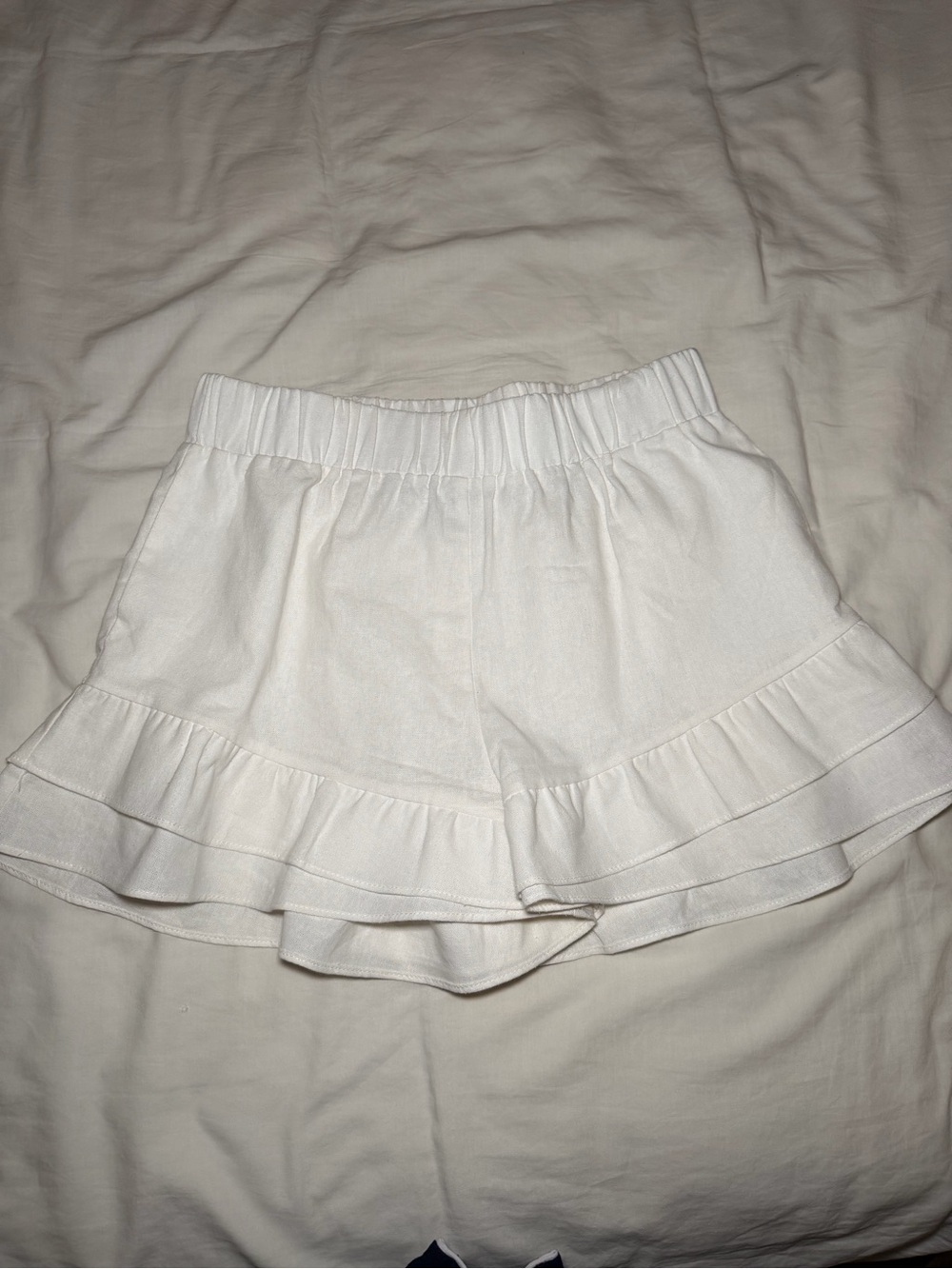 White Ruffle-Hem Shorts